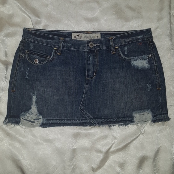 Hollister Dresses & Skirts - Hollister Mini Skirt Sz 5 Distressed Blue Denim